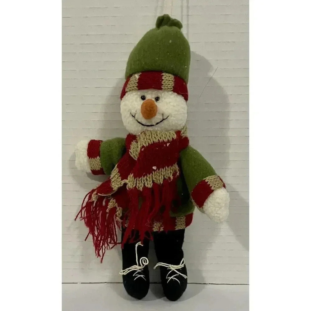 Snowman‎ Plush Green Hat Red Scarf Christmas Ornament 8.5” Unicorn Merchandising